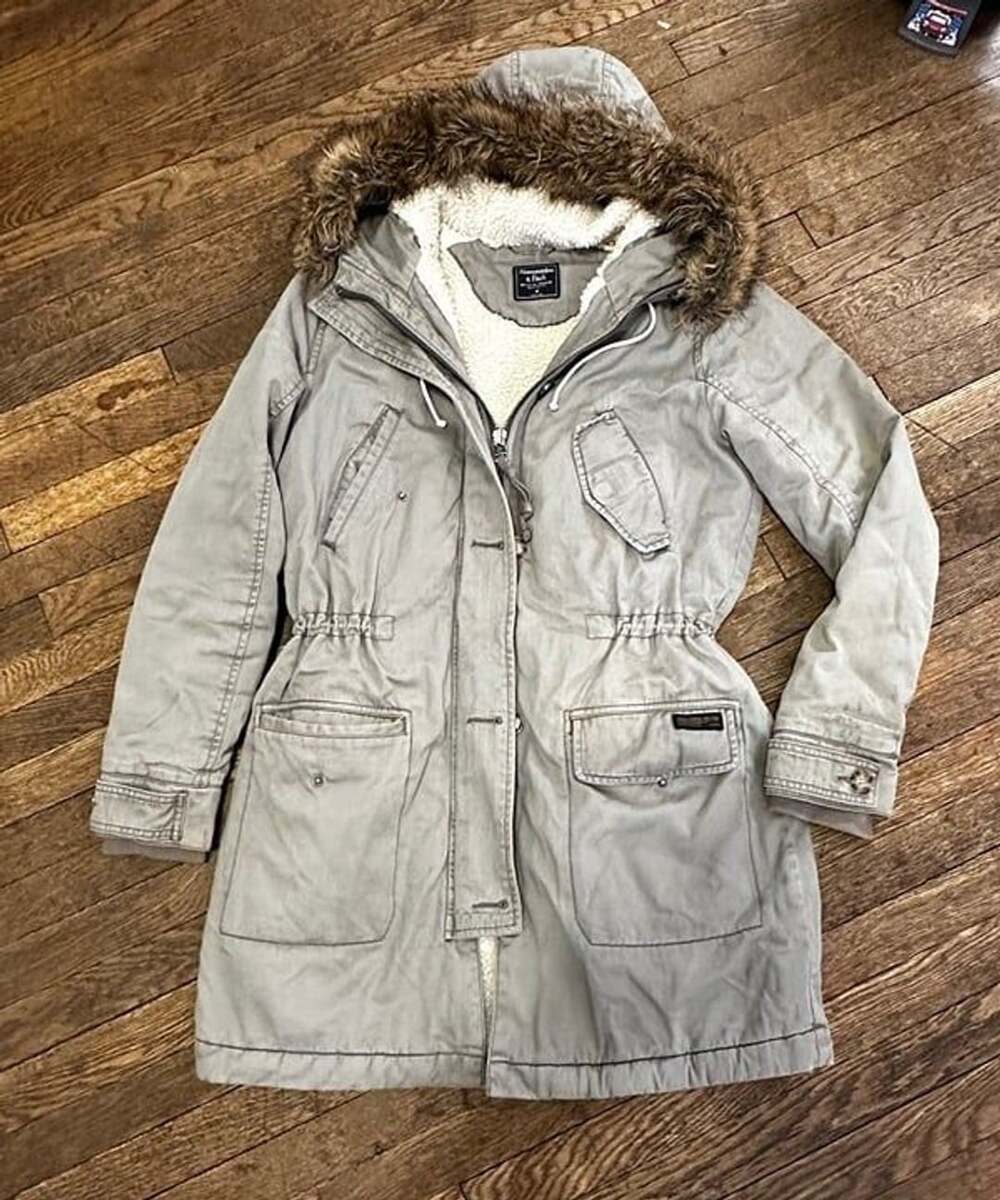 Vintage Y2K Abercrombie & Fitch Fur Hooded Utility Parka Coat Sherpa Lined M